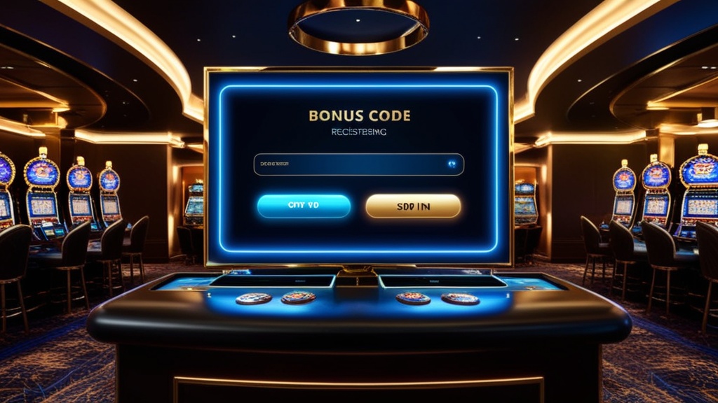Dunkle Casino-Szene mit Registrierungsbildschirm für einen Bonuscode