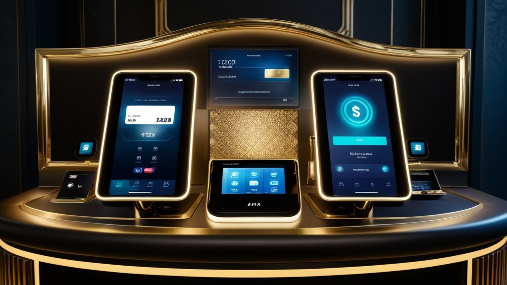 Casino-Zahlungsoberfläche mit Karte, Smartphone und digitalem Kontostand