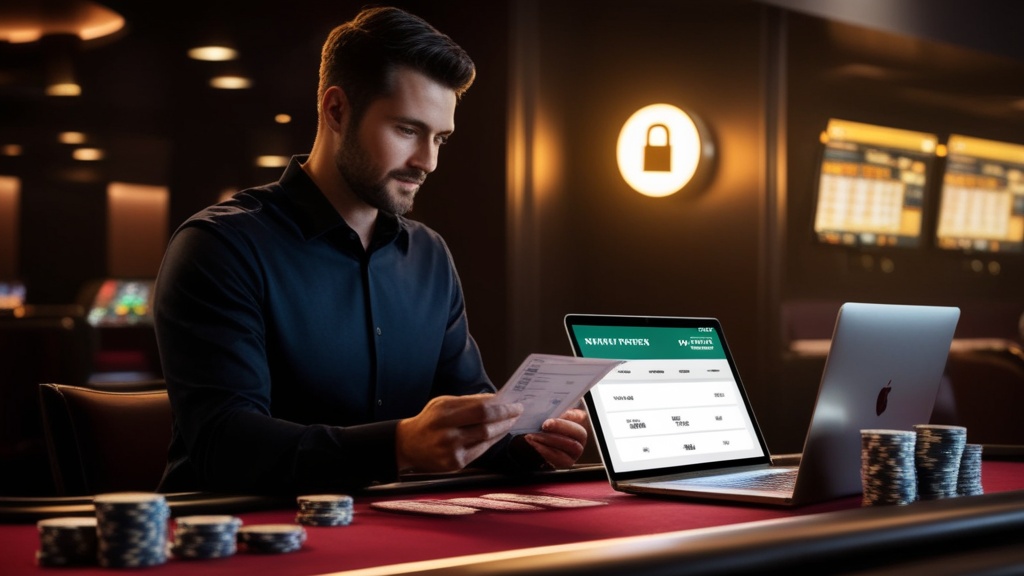 Spieler prüft Auszahlungsunterlagen vor einem Casino-Konto