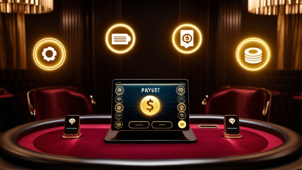 Auszahlungsbildschirm im Casino mit Wallet-Symbolen und dunkler Beleuchtung